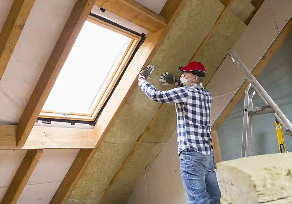 Mann verlegt Dichtungsmaterial